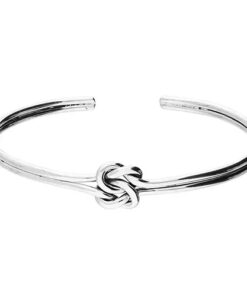 925 sterling silver open bangle bracelet featuring a central love knot design with a polished finish.