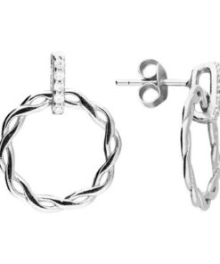 925 sterling silver twisted hoop stud earrings with cubic zirconia detail