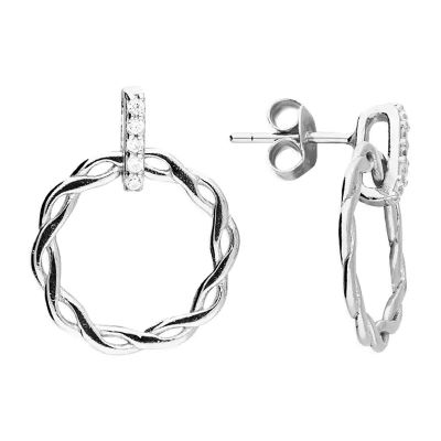 925 sterling silver twisted hoop stud earrings with cubic zirconia detail