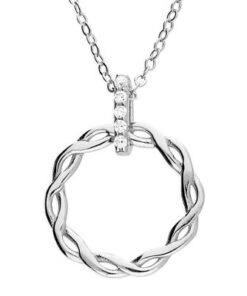 925 sterling silver twisted circle pendant with cubic zirconia stones on chain