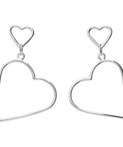 925 sterling silver double heart outline drop earrings with polished finish