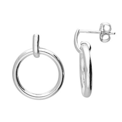 925 sterling silver hoop stud earrings with polished circular design