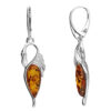 Sterling silver drop earrings with marquise-shaped amber stones and elegant swan-like detailing.
