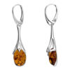 Sterling silver drop earrings with oval amber gemstones in an openwork design.