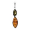 Sterling silver pendant with two marquise-shaped Baltic amber stones in green and cognac tones