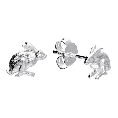 925 sterling silver hare stud earrings with polished detail