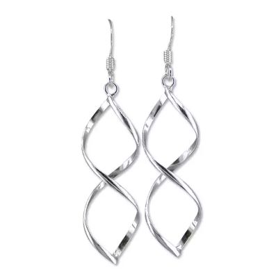 925 sterling silver spiral twist drop earrings with polished finish