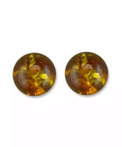 Round amber stud earrings with golden-yellow and honey tones.