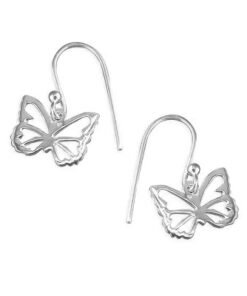 925 sterling silver butterfly drop earrings with polished finish