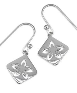 925 sterling silver floral cut-out square drop earrings with polished finish