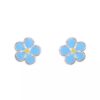 925 sterling silver blue enamel flower stud earrings with yellow centre