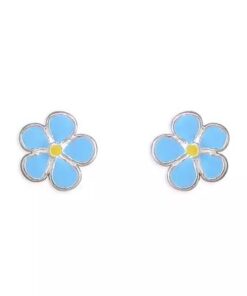 925 sterling silver blue enamel flower stud earrings with yellow centre