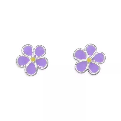 925 sterling silver lilac enamel flower stud earrings with yellow centre
