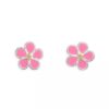 925 sterling silver pink enamel flower stud earrings with yellow centre