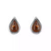 Pair of sterling silver teardrop stud earrings with polished amber gemstones