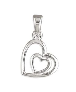 925 sterling silver double open heart pendant with polished finish