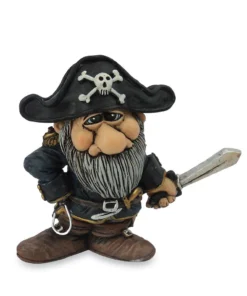 Cornish pirate figurine with beard, tricorn hat, skull emblem, and sword