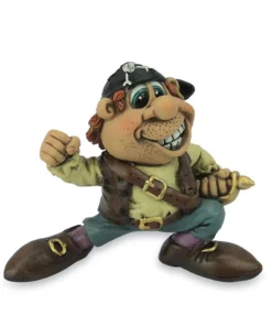 Cornish pirate figurine with big grin, sword, and skull cap