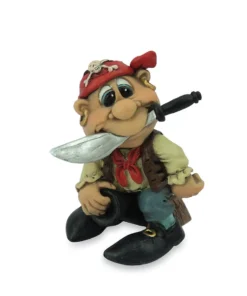 Cornish pirate figurine with red bandana and sword in mouth