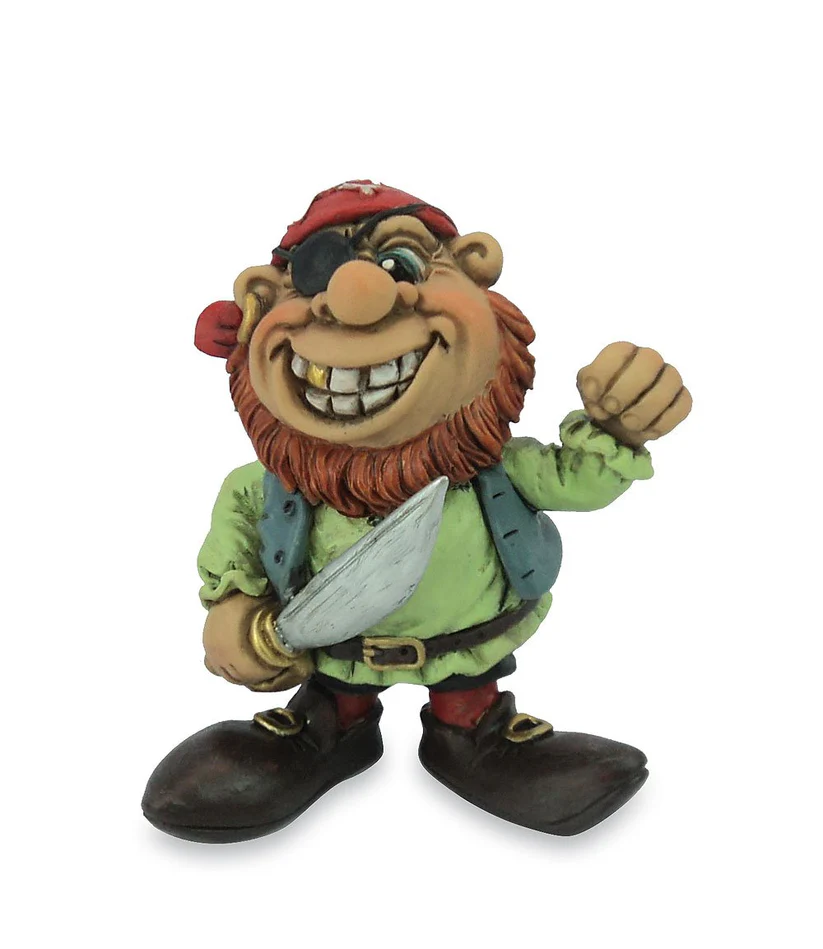 Cornish pirate figurine with red beard, eye patch, red bandana, and cutlass