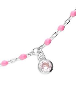 Alternative view of 925 Sterling Silver Pink Beaded Anklet with CZ Charms | Joan the Wad Polperro