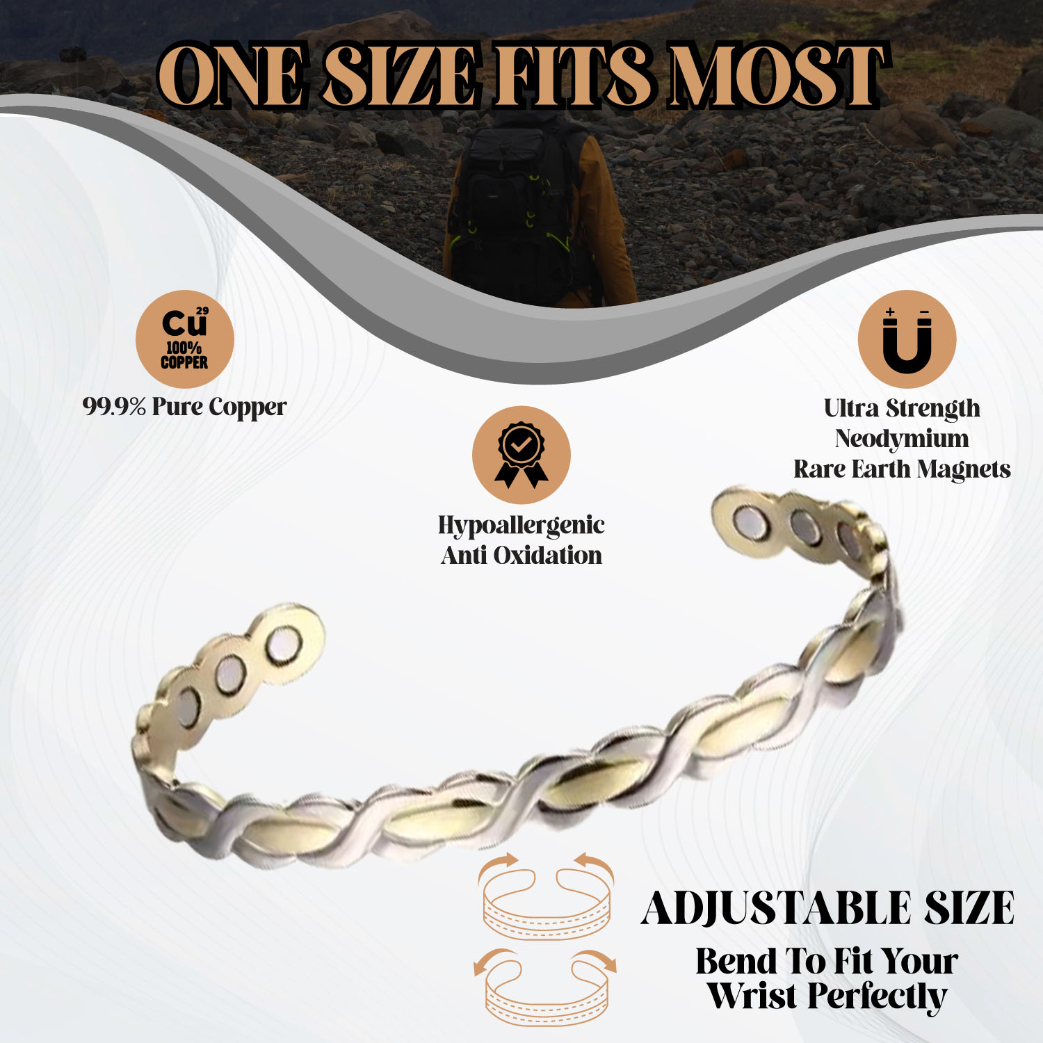 Two-Tone Infinity Wave Bio Magnetic Bracelet - Elegant Fluid Design & Wellness - Image 3