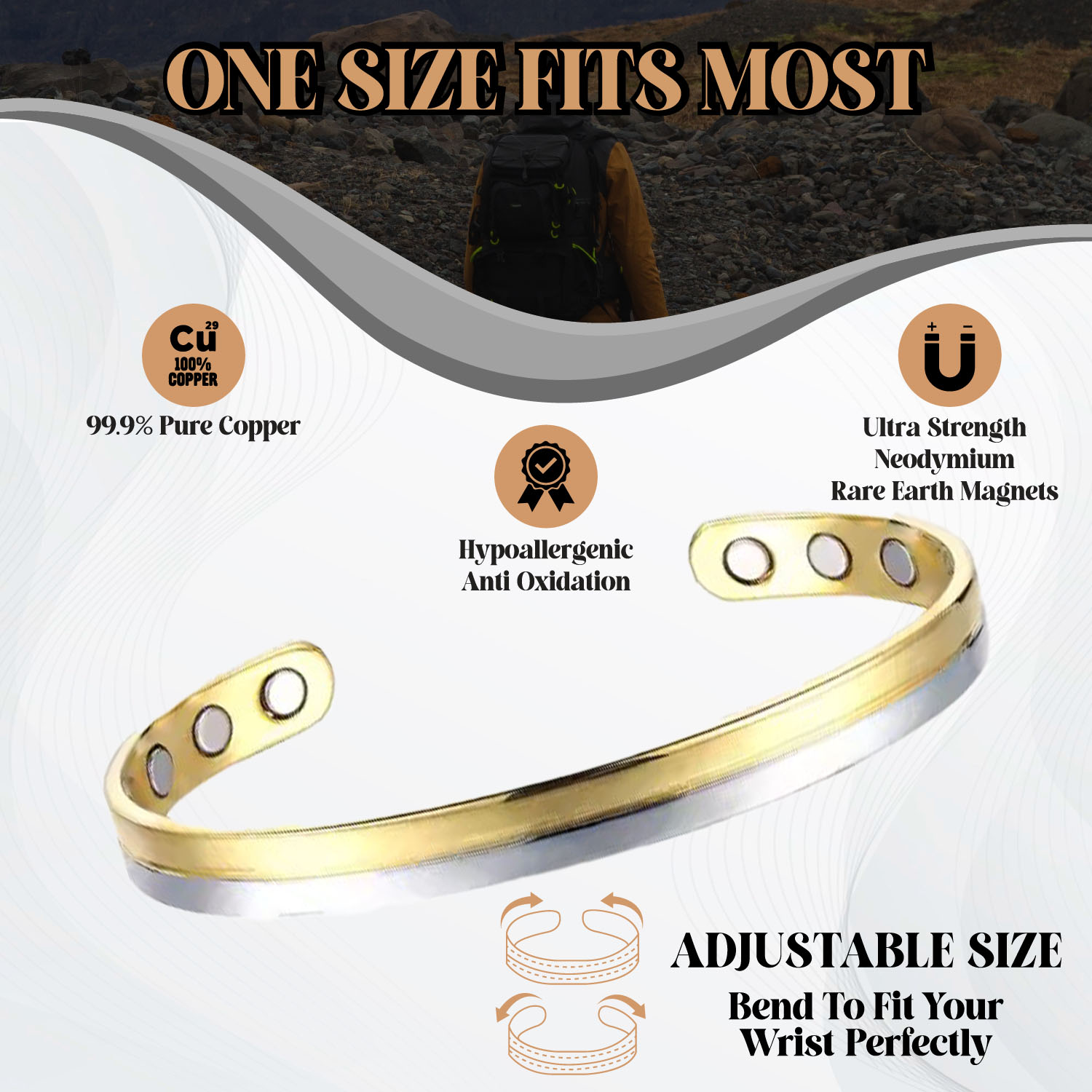 Two-Tone Half-and-Half Bio Magnetic Copper Bracelet - Balanced Healing Energy in 99.9% Pure Copper - Image 3