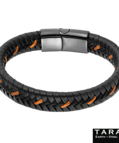 Taran Leather Bracelet Black & Tan Braided Wristwear - Image 4