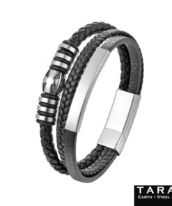 Alternative view of Taran Men's Black Leather Multi Strand Bracelet with Silver Accents
