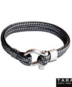 Taran Leather Bracelet Black Braided Shackle Wristwear - Image 4