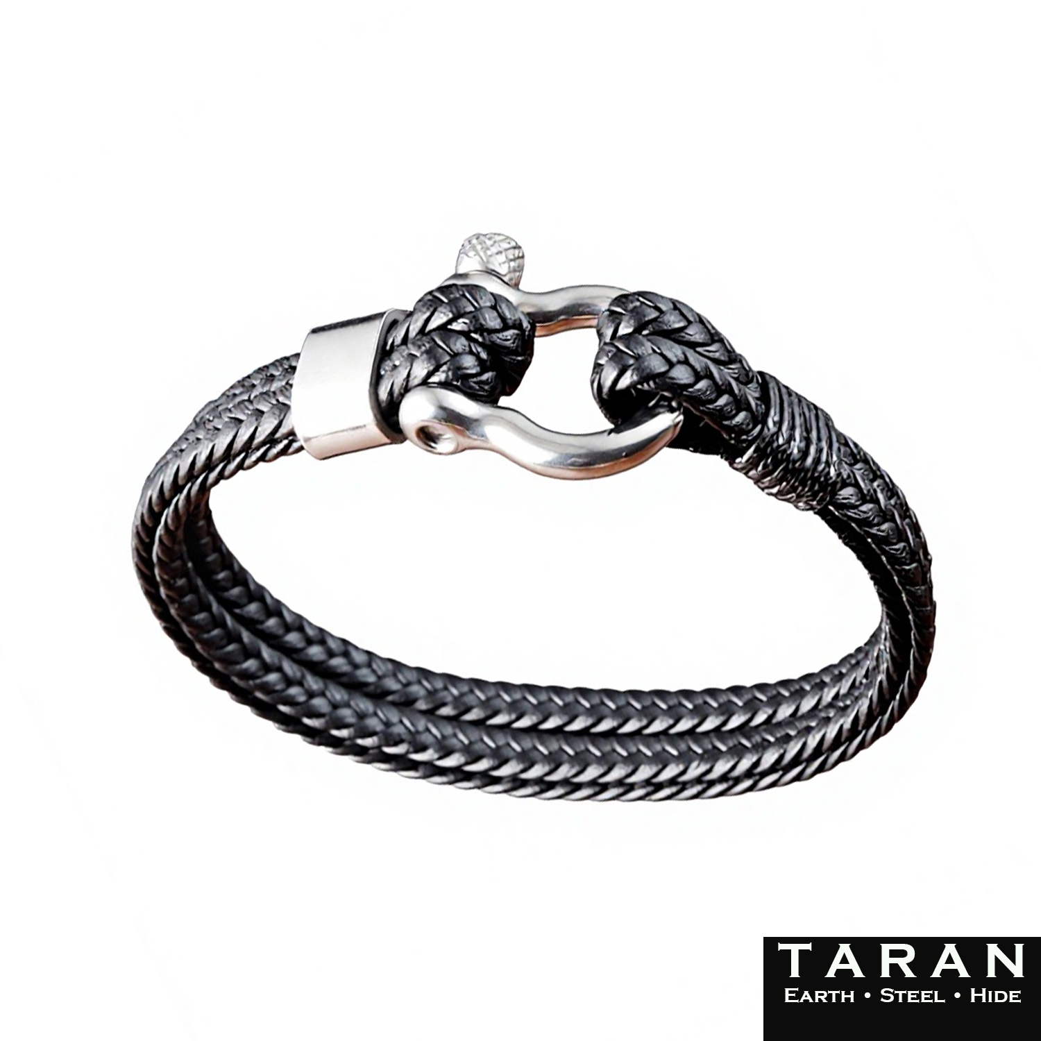 Taran Leather Bracelet Black Braided Shackle Wristwear - Image 3