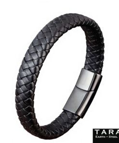 Alternative view of Taran Wide Braided Black Leather Men's Bracelet