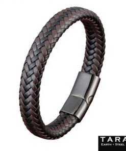 Alternative view of Taran Wide Braided Brown and Black Leather Men's Bracelet