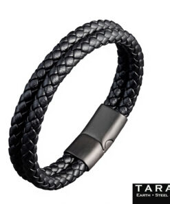 Alternative view of Taran Double Strand Braided Black Leather Men's Bracelet