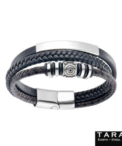 Taran Multi-Strand Black Leather Men's Bracelet with Steel Beads - Image 3