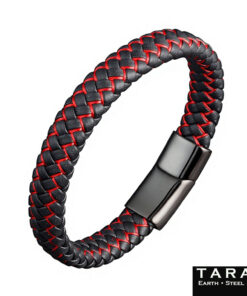 Alternative view of Taran Braided Black and Red Leather Men's Bracelet with Black Clasp