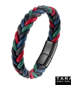 Alternative view of Taran Multi-Color Braided Leather Men's Bracelet with Black Clasp