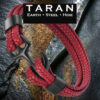 A Taran men's red braided leather anchor bracelet featuring a triple-strand woven design. Three parallel cords of genuine crimson red braided hide are aligned side-by-side, secured by matte black stainless steel keepers. The bracelet fastens with a low-profile, tactical matte black anchor hook clasp.