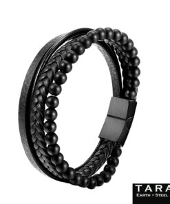 Alternative view of Taran Men's Black Leather and Onyx Bead Multi-Strand Bracelet