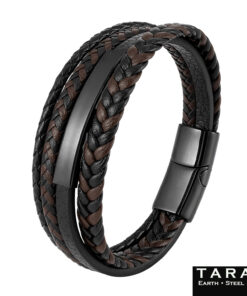 Alternative view of Taran Men's Black and Brown Braided Leather Multi-Strand Bracelet