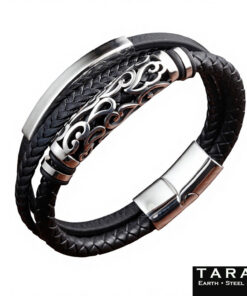 Alternative view of Taran Men's Black Braided Leather Multi-Strand Scrollwork Bracelet