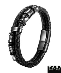 Alternative view of Taran Men's Black Braided Leather Multi-Strand Bead Bracelet