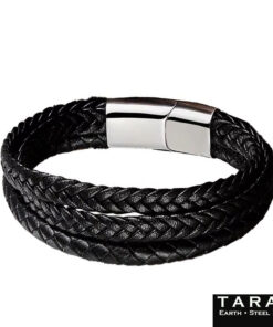 Taran Men's Black Braided Leather Multi-Strand Bracelet - Image 4