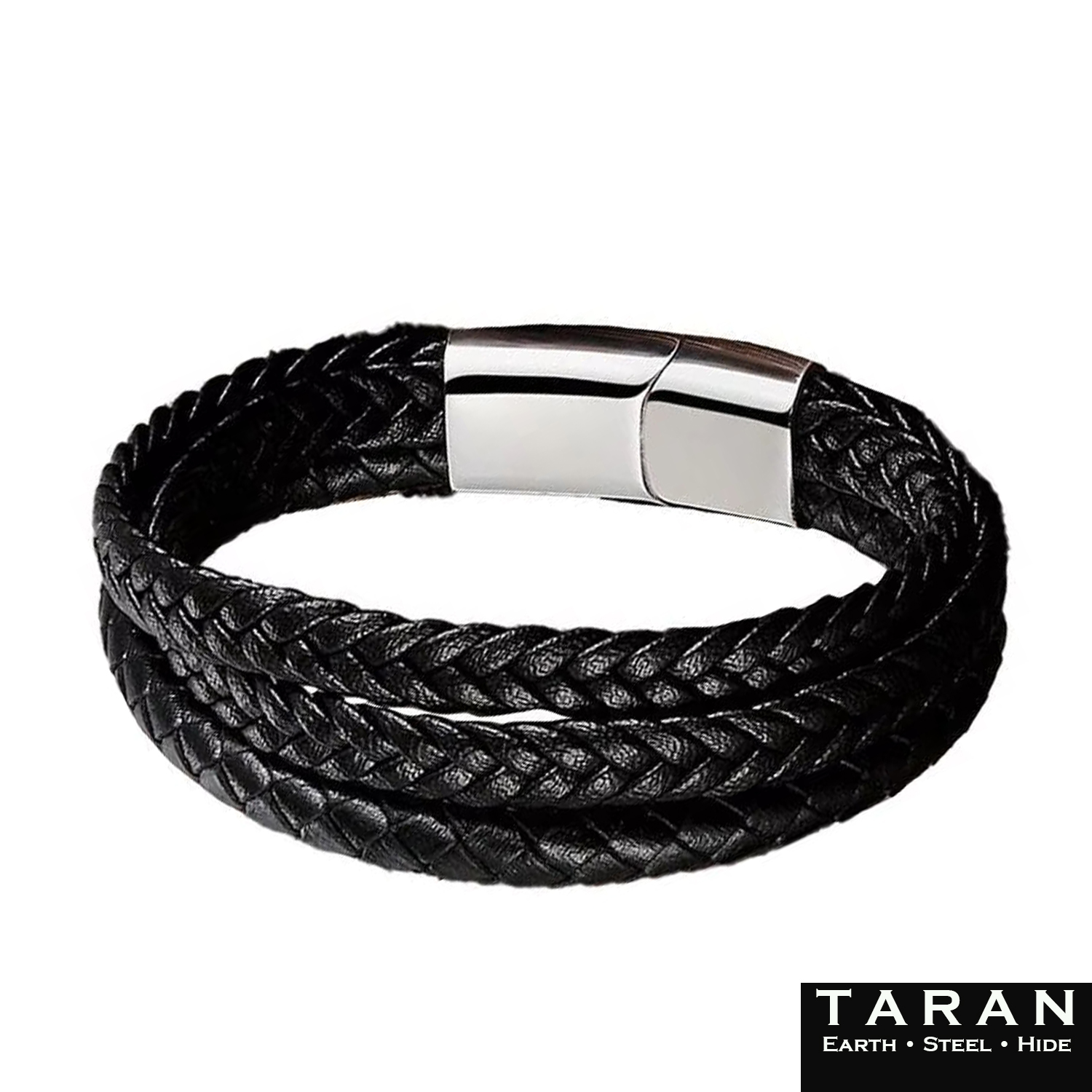 Taran Men's Black Braided Leather Multi-Strand Bracelet - Image 4