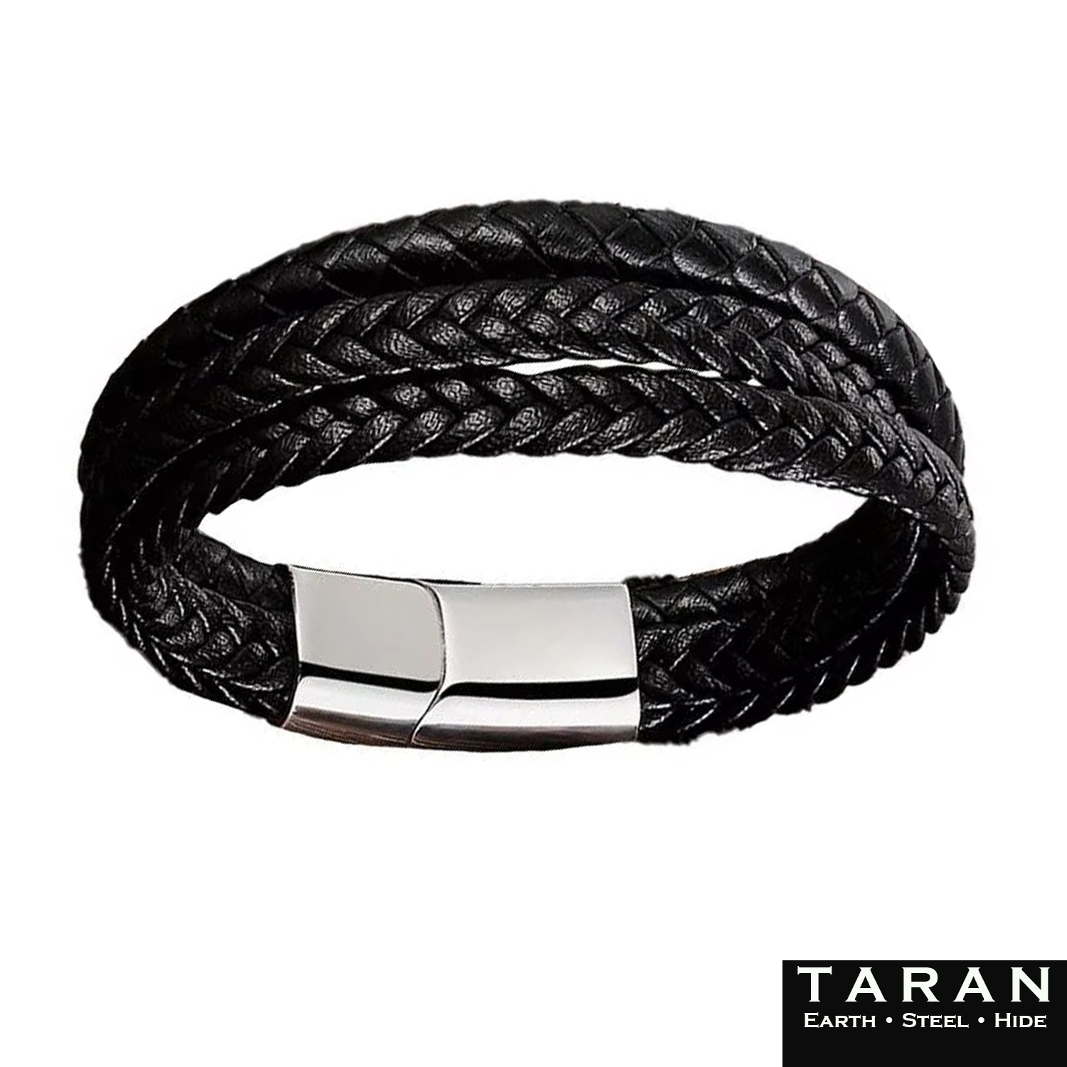 Taran Men's Black Braided Leather Multi-Strand Bracelet - Image 3