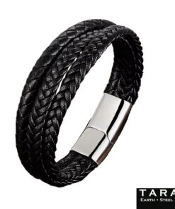 Alternative view of Taran Men's Black Braided Leather Multi-Strand Bracelet