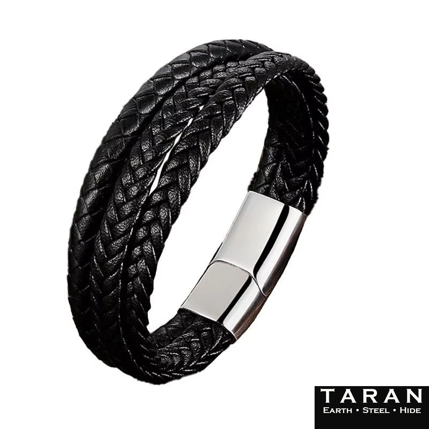 Taran Men's Black Braided Leather Multi-Strand Bracelet - Image 2