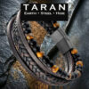 Men's TARAN multi-strand bracelet featuring natural Tiger's Eye and matte black beads alongside braided and smooth brown leather, secured with a matte black steel clasp.