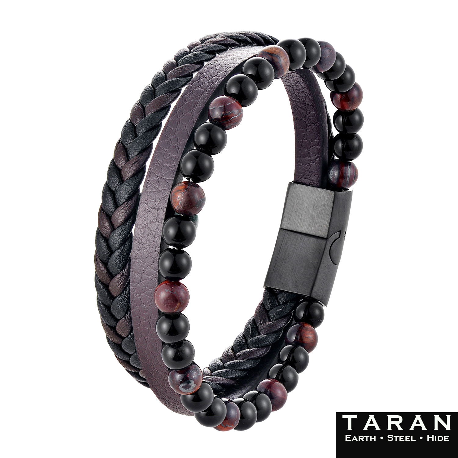 Men's Red Tiger's Eye & Leather Multi-Strand Bracelet | TARAN - Image 2