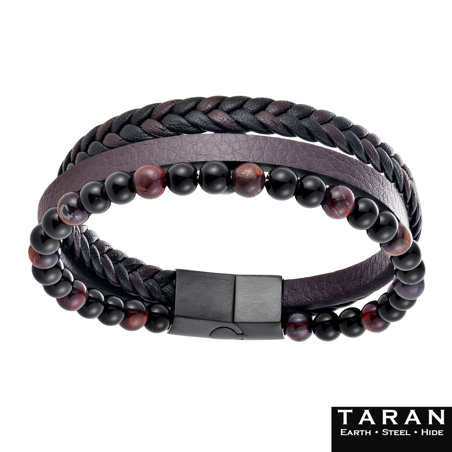 Men's Red Tiger's Eye & Leather Multi-Strand Bracelet | TARAN - Image 4
